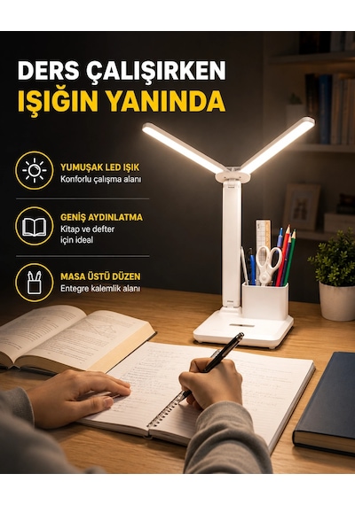 Kalemlik Ve Telefon Standlı Masa Lambası Kısılabilir Led Işık, Göz Dostu Tasarım Yeni Nesil Çok Renkli