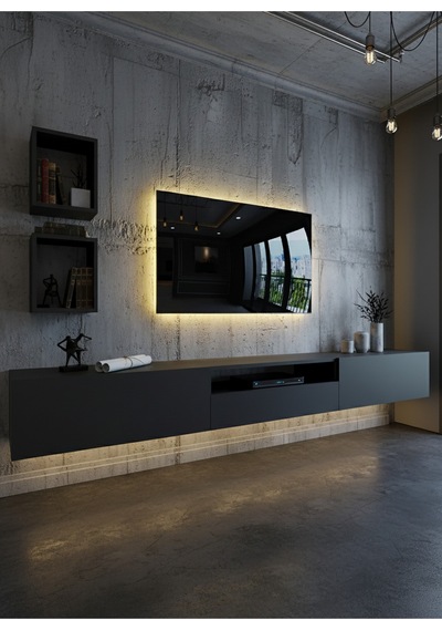 Resital Duvara Monte Ledli 270 Cm Tv Ünitesi Duvar Raflı - Ll6028 Antrasit