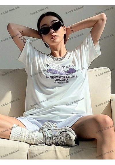Startmore Ageo Of Steam Baskılı Oversize Kalıp Unisex T-shirt Beyaz