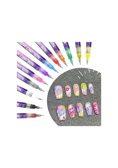 Profesyonel Nail Art Kalemi 12'li Set - Akrilik Tırnak Boyama Ve Desen Kalemi Oje Çizim Seti Çok Renkli