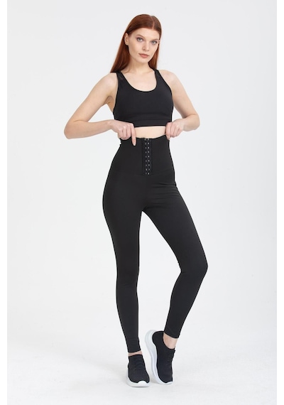 Fit Women Sauna Termal Agraflı Kopçalı Korse Tayt 4409 Siyah