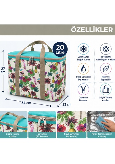 20 Lt Termal Çanta-plaj Ve Piknik İçin Soğuk Tutan Desenli Buzluk Çanta-473 Çok Renkli