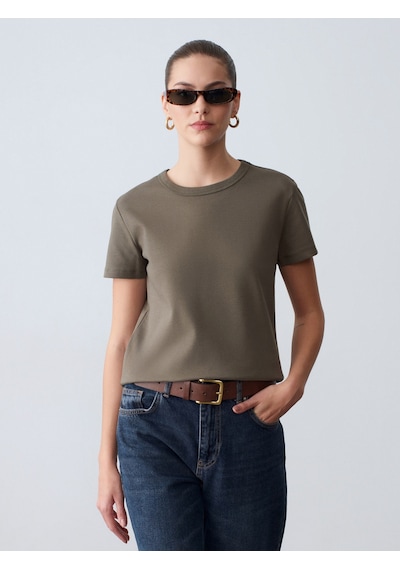 Dilvin 32779 Bisiklet Yaka T-shirt-haki