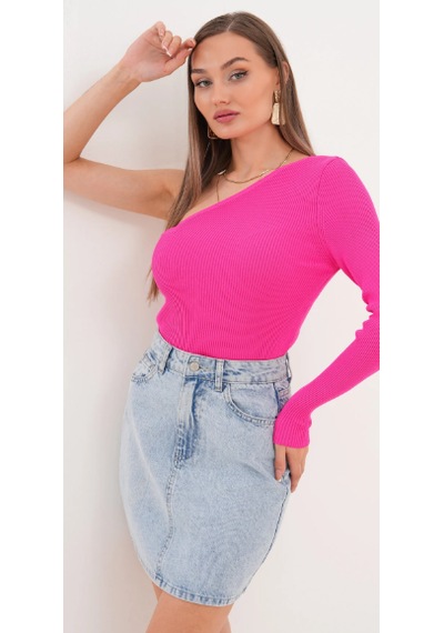 Eseclass Kadın Açık Mavi Yüksek Bel Denim Mini Etek - Klasik Yıkamalı Kot Etek