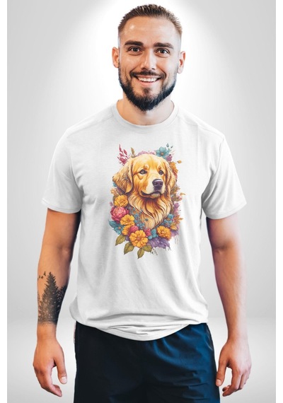 Golden Çiçekli Baby Face Unisex Unisex Beyaz Organik Baskılı T-shirt Penye Yüksek Kalite Beyaz