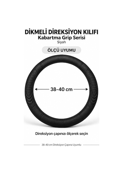 Trobus Volkswagen Caddy 2004-2010 Uyumlu Dikmeli Direksiyon Kılıfı Kabartma Grip Siyah