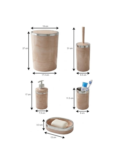 Makri Home Banyo Seti 5'li,yuvarlak,akrilik-çöpkovası, Wcfırçalık,sıvı Sabunluk,diş Fırçalık,el Sabunluk Somon