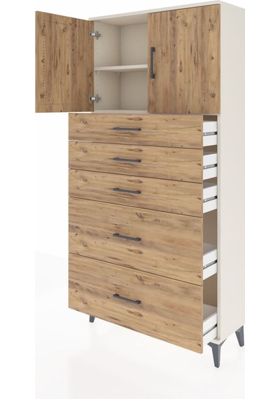 Arges Dolap 2 Raflı 5 Çekmeceli 2 Kapaklı 88x30x182 Aytaşı-çam Aytaşı