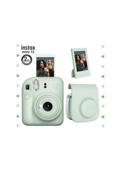 Fujifilm Instax Mini 12 Fotoğraf Makinesi + Çerçeve + Deri Kılıf Seti Yeşil