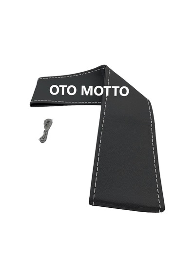 Oto Motto Direksiyon Kılıfı Deri Dikişli Siyah Düz Desensiz Dikmeli Direksiyon Kılıfı - Gri Dikişli