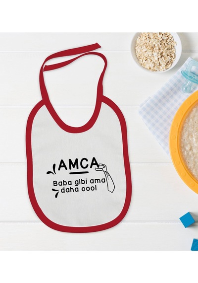 BK Kids Amca Baba Gibi Tasarımlı Kırmızı Bebek Mama Önlüğü-1 Kırmızı