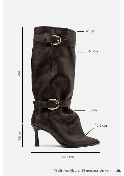 Luvi Shoes Marcella Kahverengi Kemerli Kadın İnce Topuklu Çizme