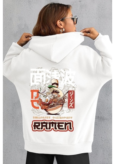 Uyguntarz Unisex Ramen Baskılı Sweatshirt beyaz