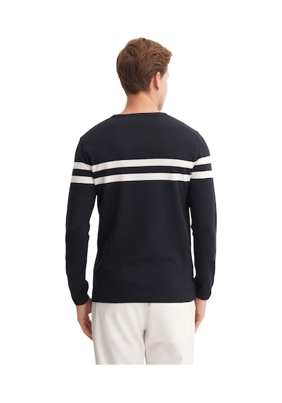 Cazador Slim Fit Viskon Kumaş Basic İki Çizgili Bisiklet Yaka Kazak Lacivert