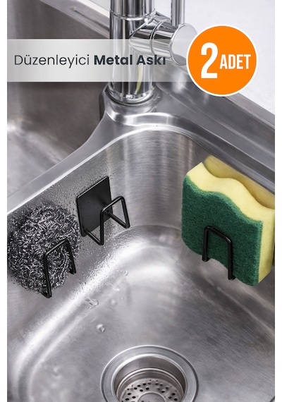 2 Adet - Kendinden Yapışkanlı Çok Amaçlı Metal Askı - Siyah Siyah