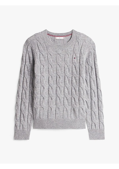 Tommy Hilfiger Soft Wool Cable C-nk Ls Swt Kadın Gri Kazak - Ww0ww43586 Gri