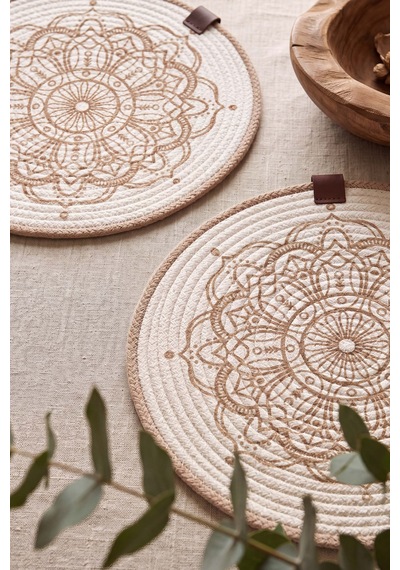 Mandala Pamuklu Hasır Supla 32x32 Cm Çok Renkli