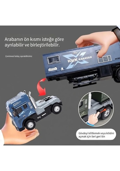 Oyuncak Tır Ve Karavan Seti - 39cm Büyük Boy Metal Kupa Işıklı Sesli Çek Bırak Oyuncak Araba