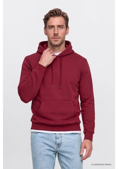 AC&Co / Altınyıldız Classics Standart Fit Normal Kesim Kapüşonlu Kanguru Cepli Pamuklu Erkek Sweatshirt Bordo