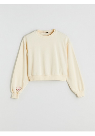 Lcw Eco Ekru Bisiklet Yaka Nakışlı Kadın Sweatshirt