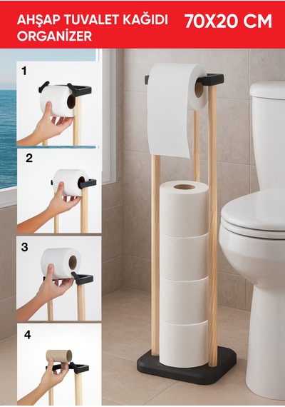 Nwood Np01 Masif Ahşap Organik Dekoratif Banyo 70x20 Tuvalet Kağıdı Organizeri Ve Istif Alanı Açık Ahşap