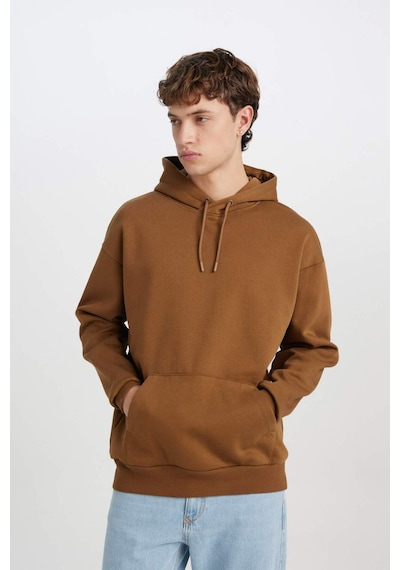 DeFacto Oversize Geniş Kalıp Kapüşonlu Kanguru Cepli Basic Düz Sweatshirt X8287AZ24AUBN550 Kahve Kahverengi