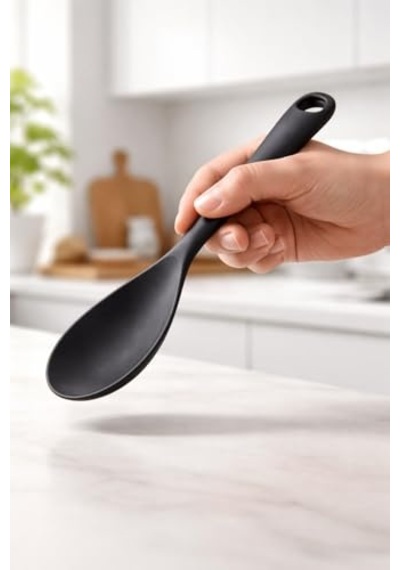 Isıya Dayanıklı Silikon Pilav Kaşığı Yanmaz Yapışmaz Esnek Mutfak Kaşığı Ergonomik Saplı Çizmez Tencere U