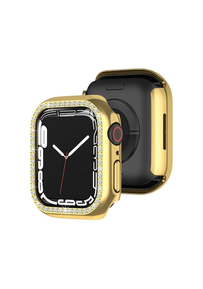 Apple Uyumlu  Watch 7 41 MM Tek Sıra Parlak Taşlı Rubber Kasa Kapak