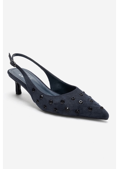 Luvishoes Lorex Lacivert Süet Taşlı Kadın Topuklu Ayakkabı Lacivert