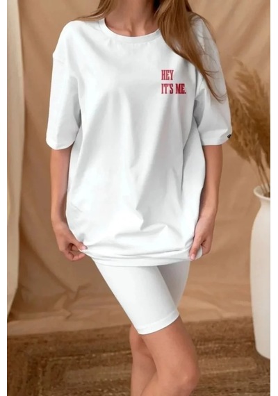 Dogutrend Unisex Baskılı Oversize T-shirt - Beyaz