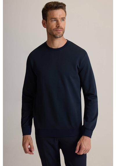 Ysf Erkek Lacivert Bisiklet Yaka Pamuklu Sweatshirt