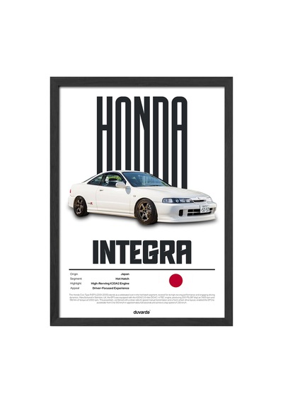 Honda Integra Araba Siyah Ahşap Çerçeveli Poster, Dekoratif Duvar Tablosu