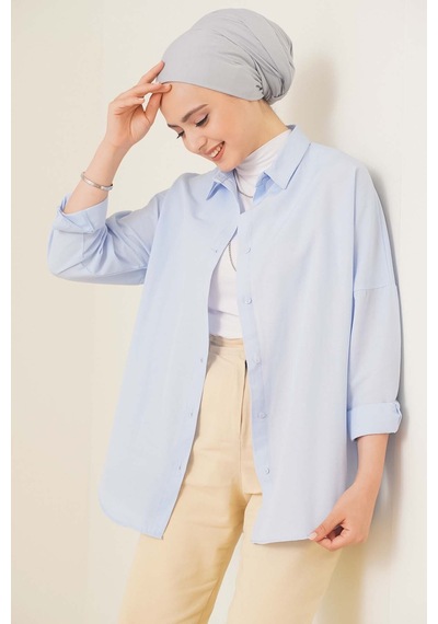 Bigdart 103901 Oversize Basic Tesettür Gömlek - Açık Mavi 001