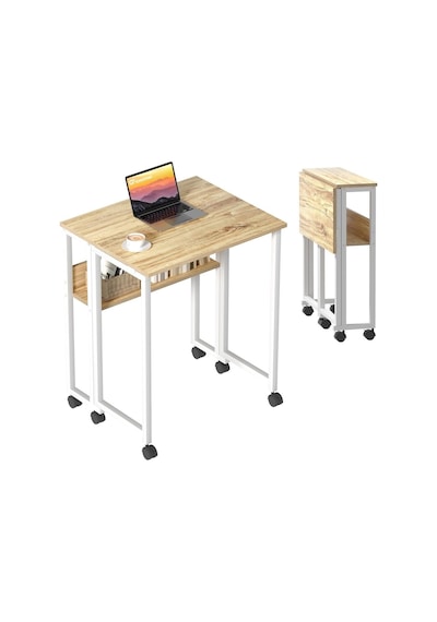 Sidney Kitaplık Raflı Katlanır Masa 70 Cm Tekerli Bilgisayar Masası Laptop Masası Beyaz - Çam Sidney Kitaplık Raflı Katlanır Masa 70 Cm Tekerli Bilgisayar Masası Laptop Masası Beyaz - Çam