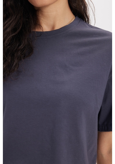 Tudors Kadın Slim Fit Dar Kesim Pamuk Kısa Kollu Bisiklet Yaka Gri Crop Tişört-50469 L