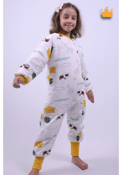 Babyhola 2.5 Tog Yorgan Gerektirmeyen Kalın Elyaf Dolgulu Çocuk Uyku Tulumu Pamuk Astarlı Unisex 6020 Hardal