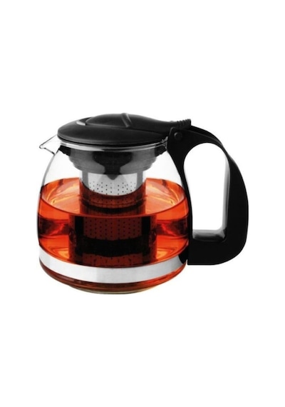 Isıya Dayanıklı Süzgeçli Cam Demlik 900 Ml Çaycı Çay Makinesi Demliği Teapot 900 Ml Siyah