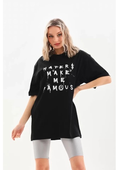 Modi Unisex Baskılı Oversize T-shirt - Siyah - Mymg96250