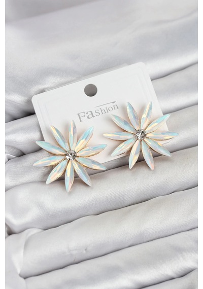 Kristal Taşlı Beyaz Lotus Küpe 1 Adet Çok Renkli