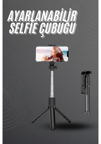 Selfie Çubuğu Tripod Bluetooth Kumandalı Selfie Çubuğu Telefon Tutucu .