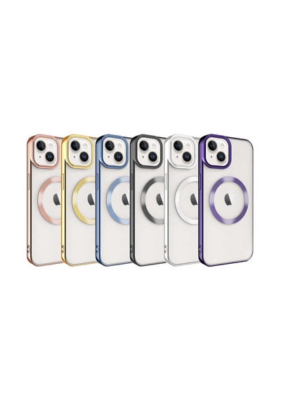Apple Uyumlu iPhone 14 Plus Kılıf M-safe Wireless Şarj Özellikli Zore Setro Silikon Rose Gold