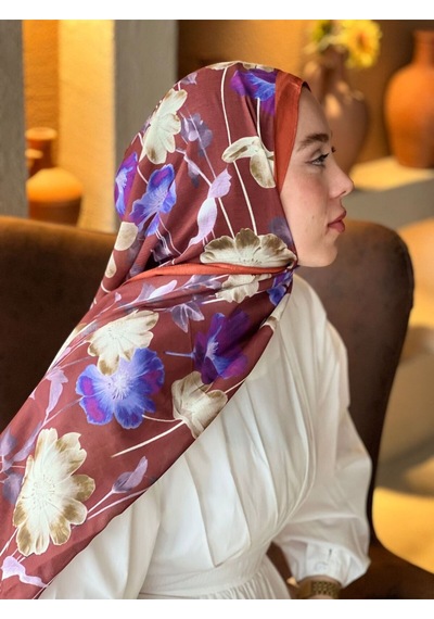 Moda Kaşmir Fiori Desen Lina Şal Kiremit