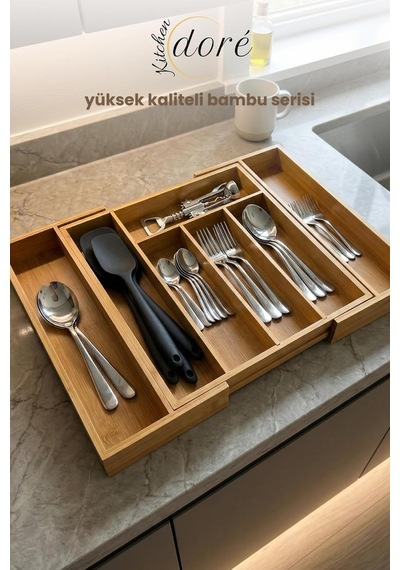 Bambu Kaşıklık Bölmeli Ayarlanabilir Çekmece Içi Kaşıklık Çatallık Çok Renkli