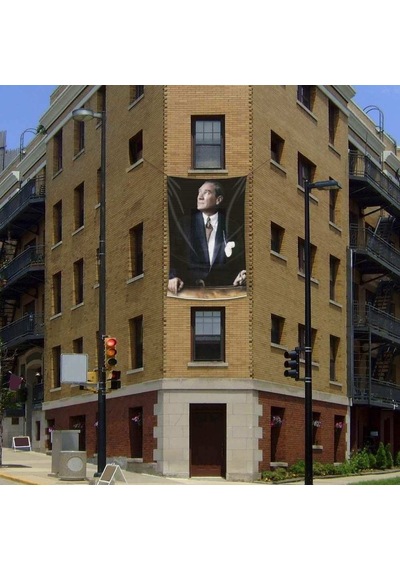 Göğe Bakan Mustafa Kemal Atatürk Poster Cephe Bayrak - 200x300cm 2 X 3 Metre 1