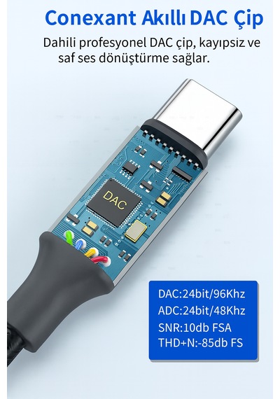 Td-c3327 Type-c-3.5mm Kulaklık Dönüştürücü Hifi Ses Aktarımı Dac Çipli Tak Ve Kullan 13cm