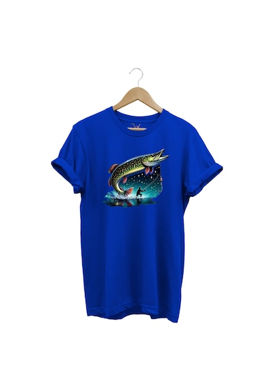 Fishing Avcılık Sazan Balığı Tasarım Baskılı %100 Pamuk Regular Fit T-shirt Mavi