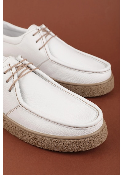 Gondol Erkek Hakiki Deri Casual Derby Ayakkabı Moc-toe Cz.102 Beyaz