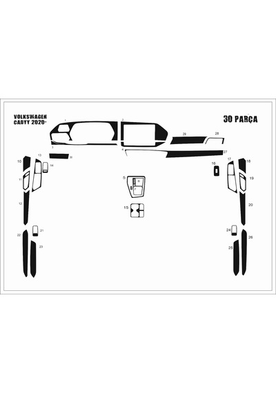 Volkswagen Caddy Torpido Kaplama 2020- 30 Parça Piano Black