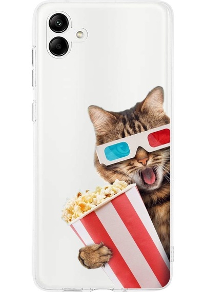 Samsung Galaxy A15 İle Uyumlu 1mm Slim Fit Kedi 1 050b Baskılı Şeffaf Kılıf Şeffaf