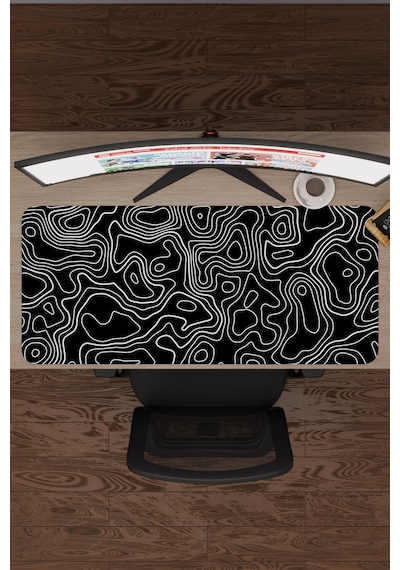 Siyah Beyaz 90x40 Xxl Taraftar Gaming Oyuncu Mouse Pad Kaymaz Taban Büyük Fare Altlığı Topography